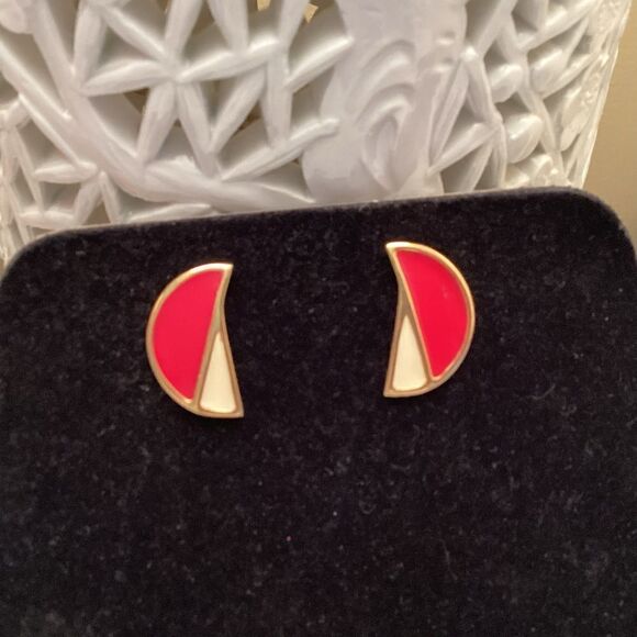 Crescent Moon Shaped Enamel Earrings - Picture 1 of 5